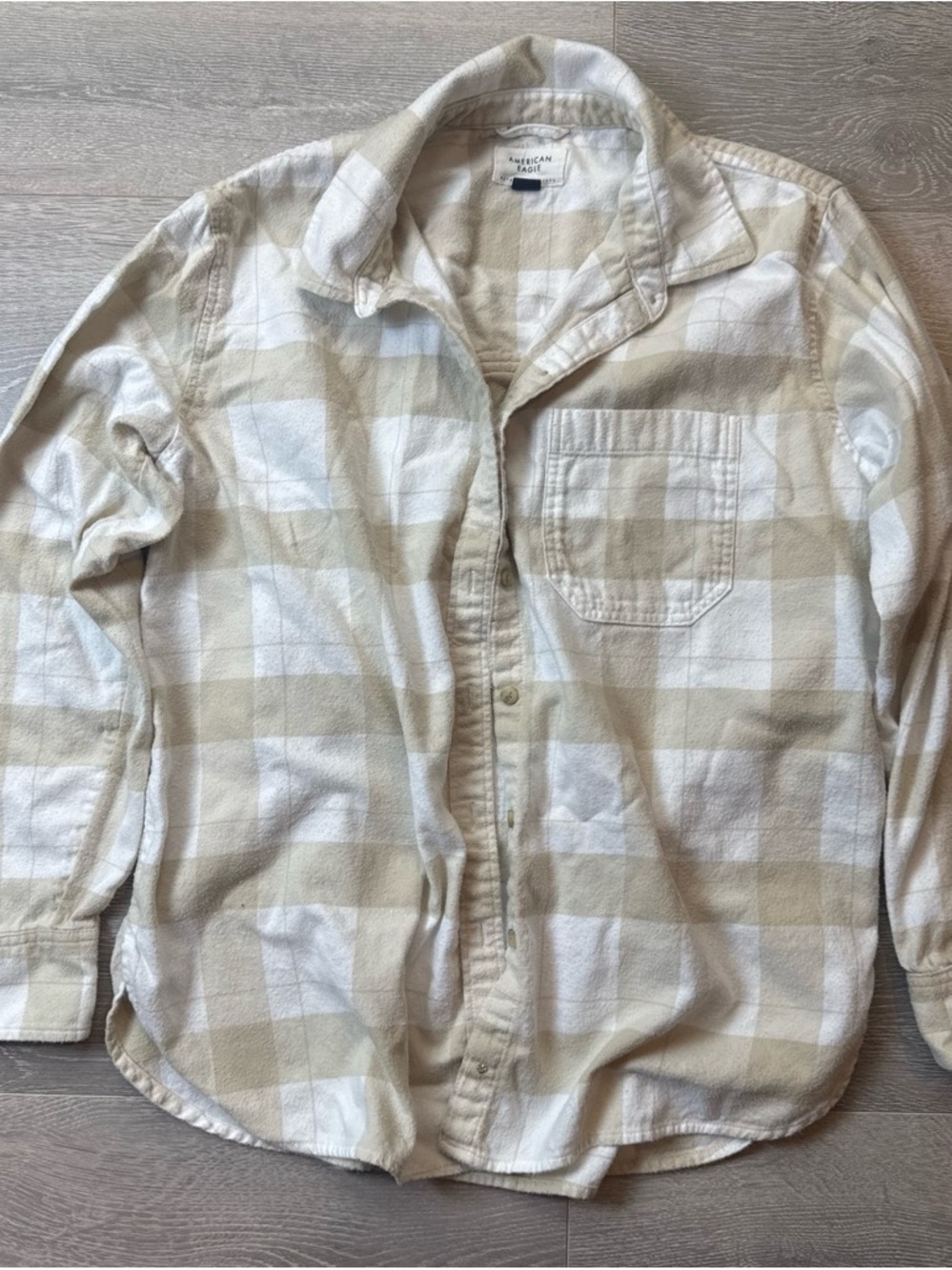 American Eagle Outfitters Beige White Plaid Flannel Shirt Womens S